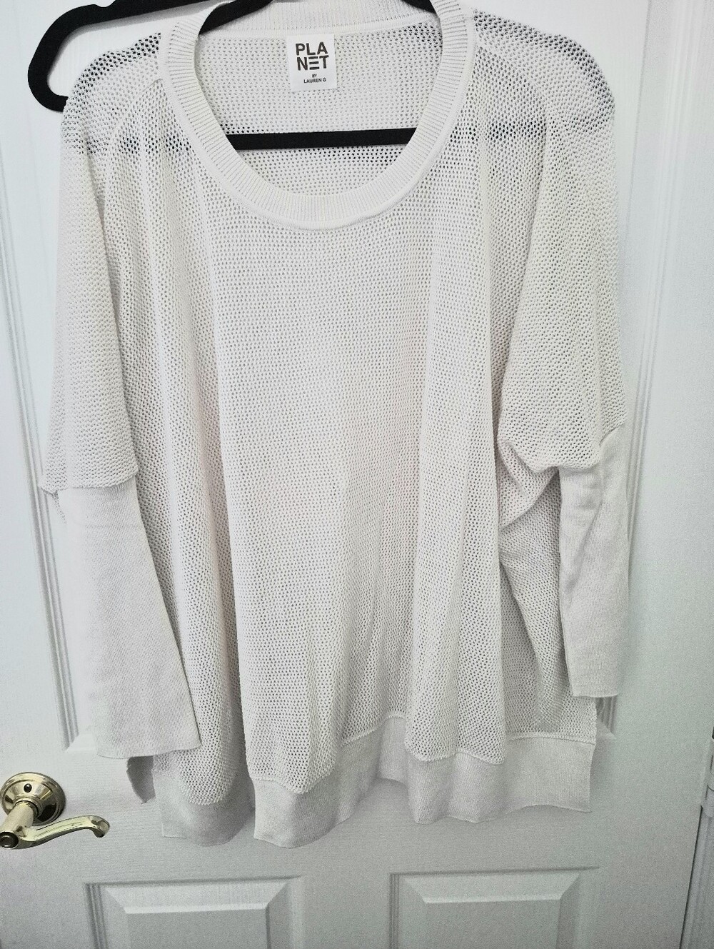 Planet By Lauren G Women's White Mesh Layered Sweater
